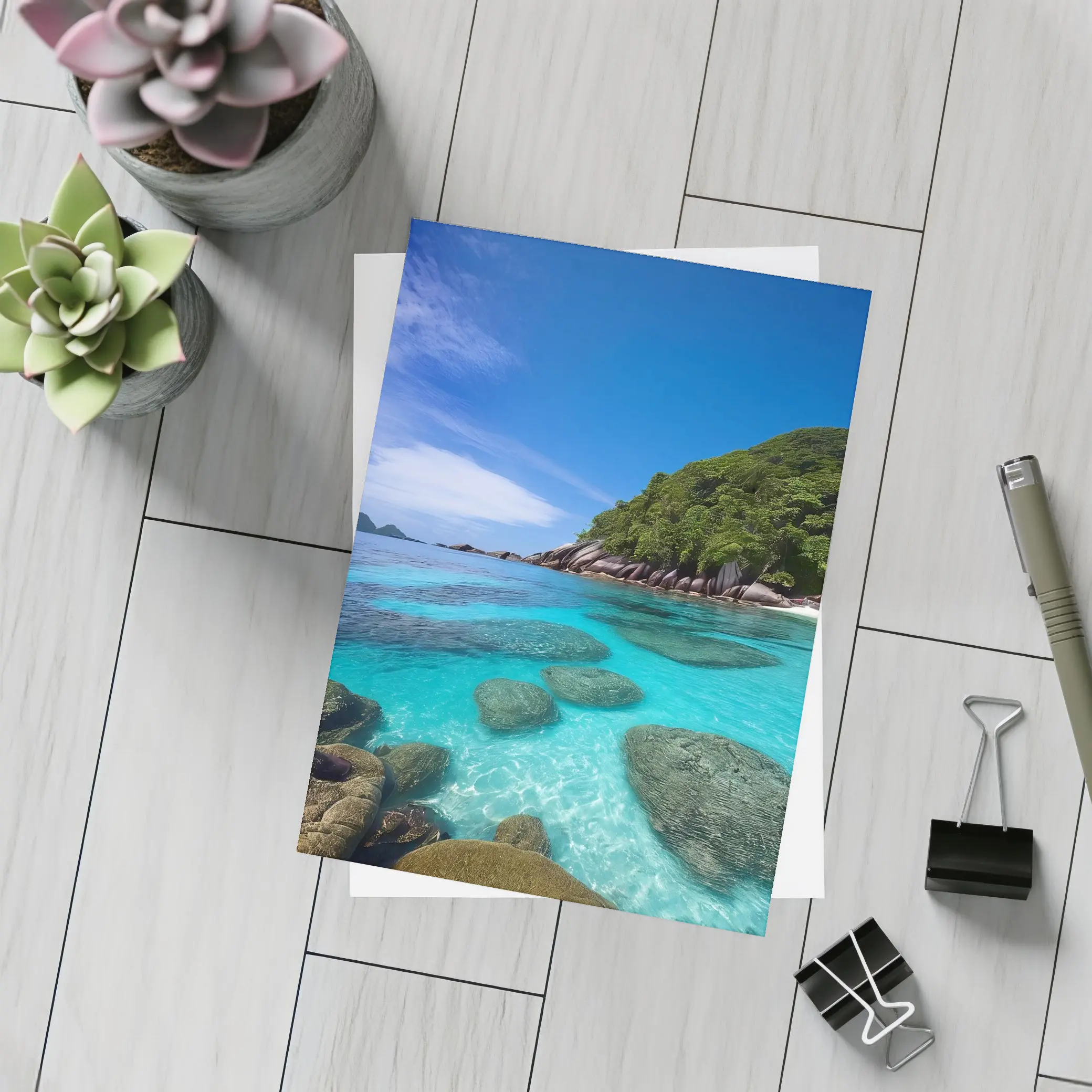 Clear Turquoise Ocean Water Rocky Tropical Island – Postcards
