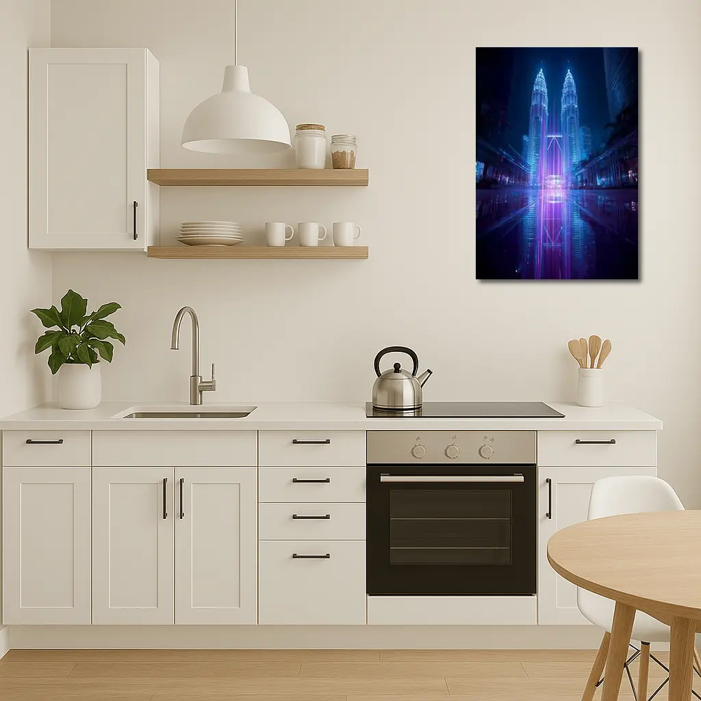Petronas Twin Towers Neon Cyberpunk Night Reflection – Wall Art