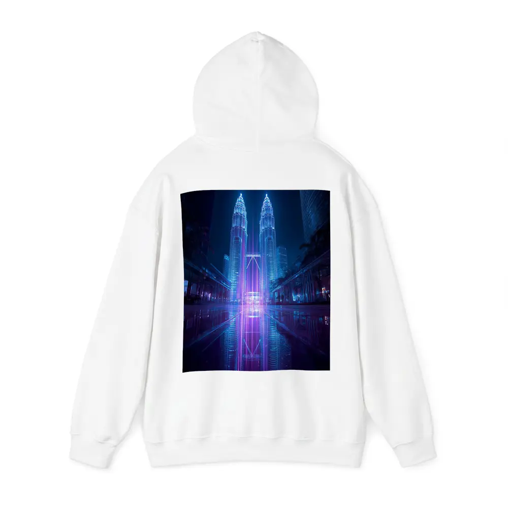 Petronas Twin Towers Neon Cyberpunk Night Reflection – Hoodies