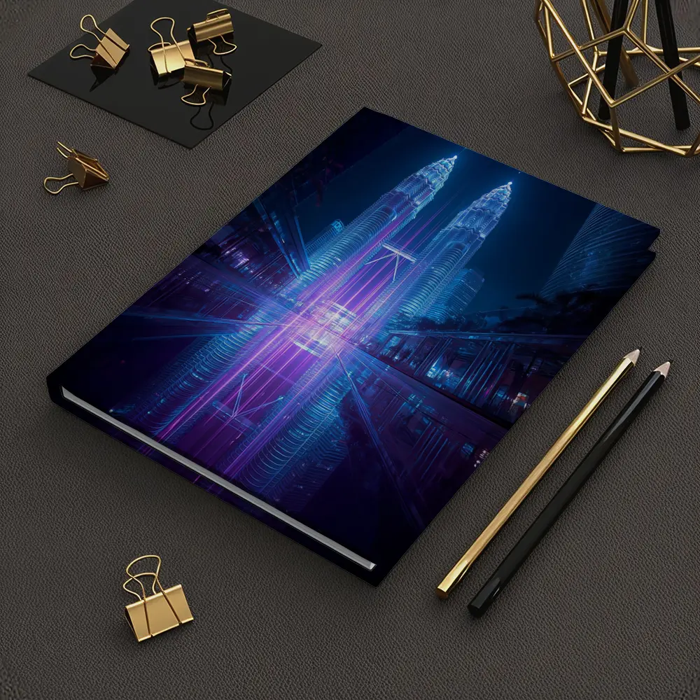 Petronas Twin Towers Neon Cyberpunk Night Reflection – Notebooks