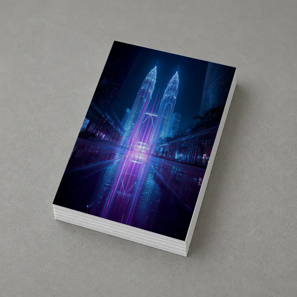 Petronas Twin Towers Neon Cyberpunk Night Reflection – Postcards