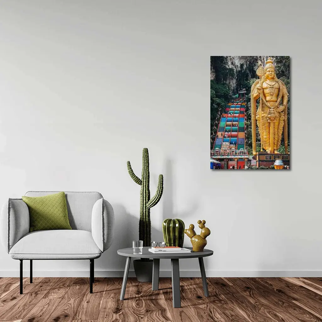 Lord Murugan Golden Statue Batu Caves Malaysia – Wall Art