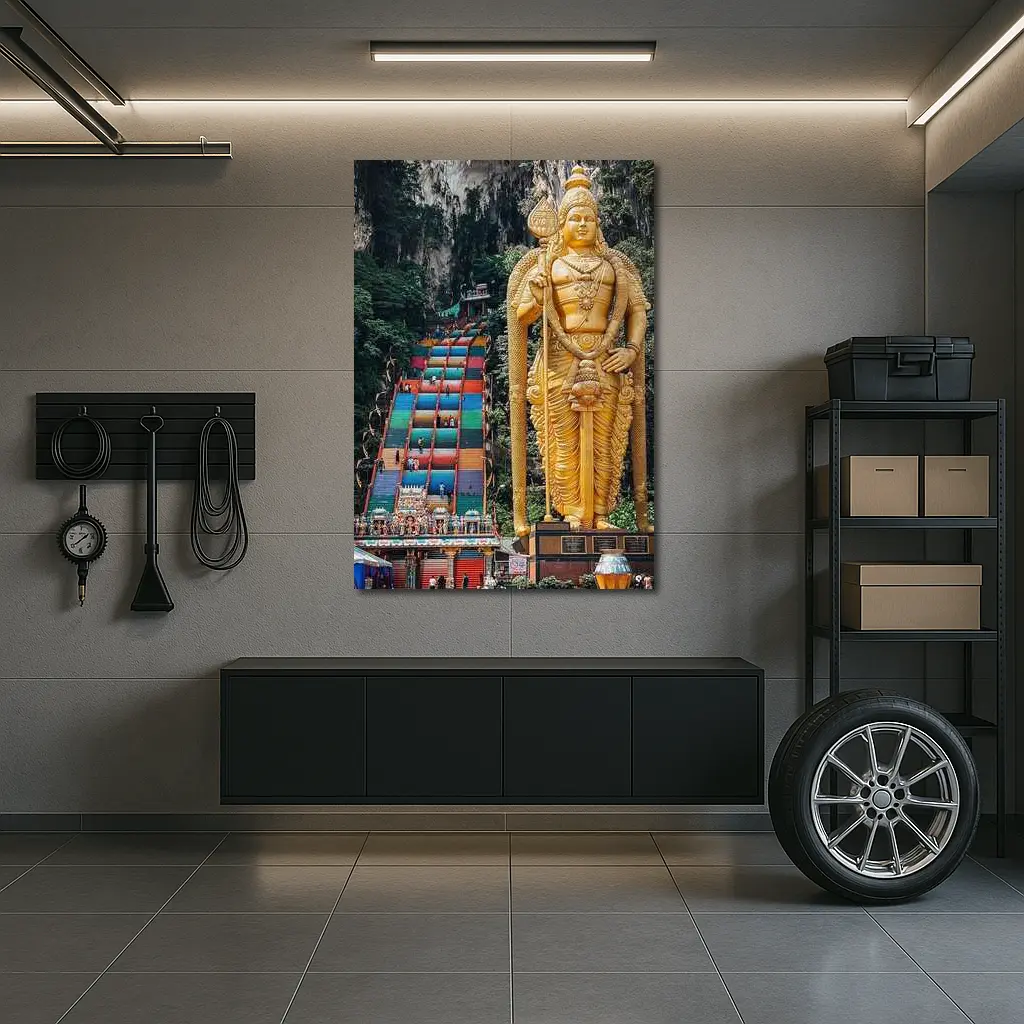Lord Murugan Golden Statue Batu Caves Malaysia – Wall Art