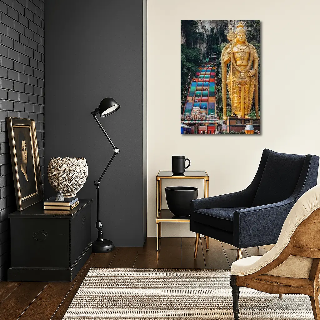 Lord Murugan Golden Statue Batu Caves Malaysia – Wall Art