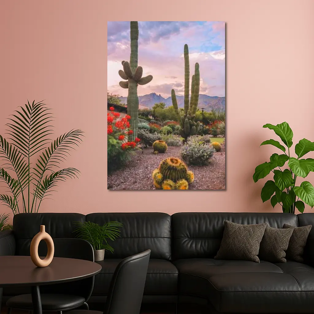 Saguaro Cactus Garden Sunset Mountain Desert – Wall Art