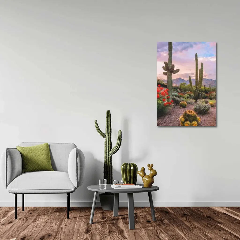 Saguaro Cactus Garden Sunset Mountain Desert – Wall Art