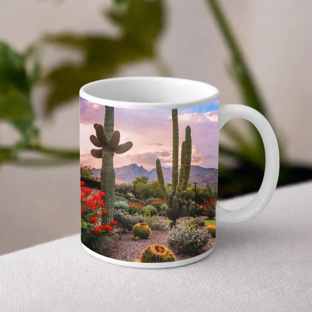 Saguaro Cactus Garden Sunset Mountain Desert – Mugs