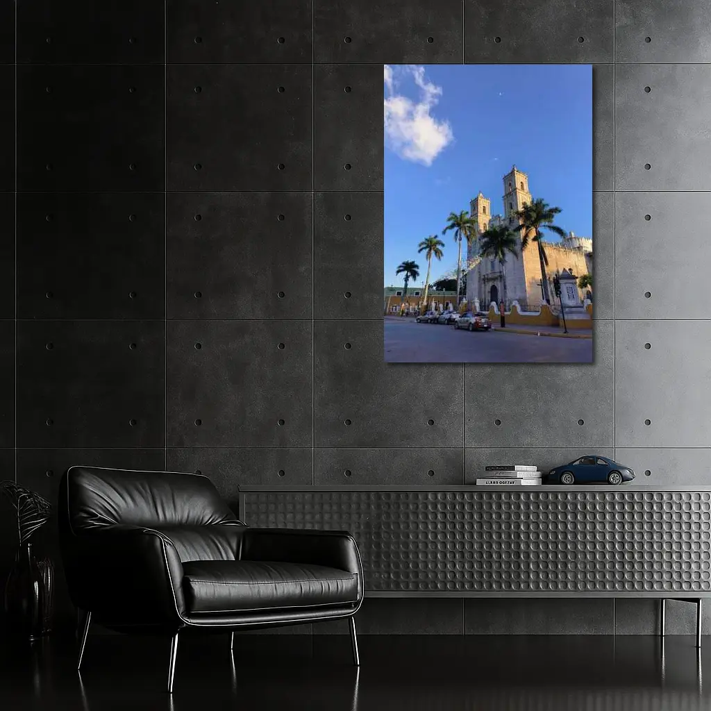 Colonial Cathedral Palm Trees Blue Sky – Wall Art
