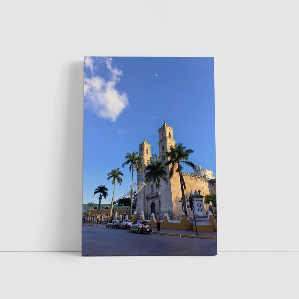 Colonial Cathedral Palm Trees Blue Sky – Wall Art