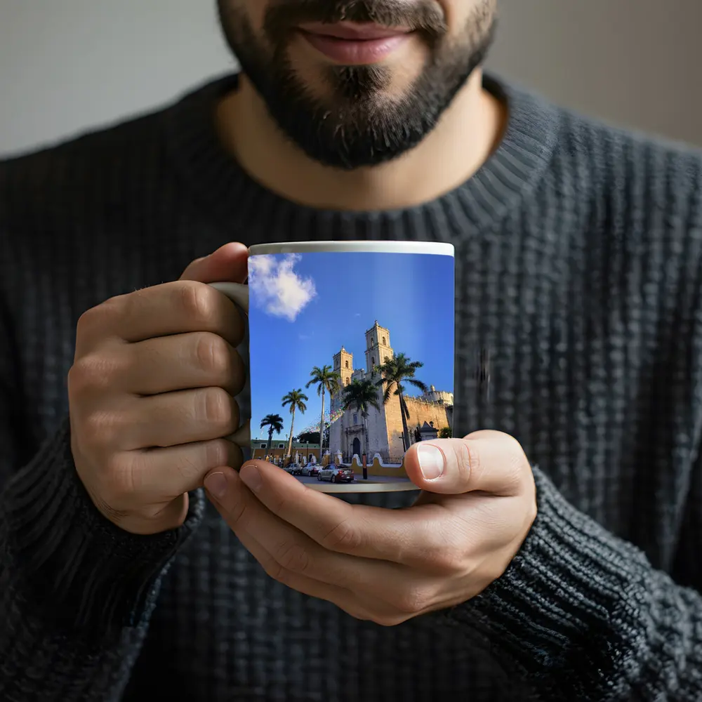 Colonial Cathedral Palm Trees Blue Sky – Mugs
