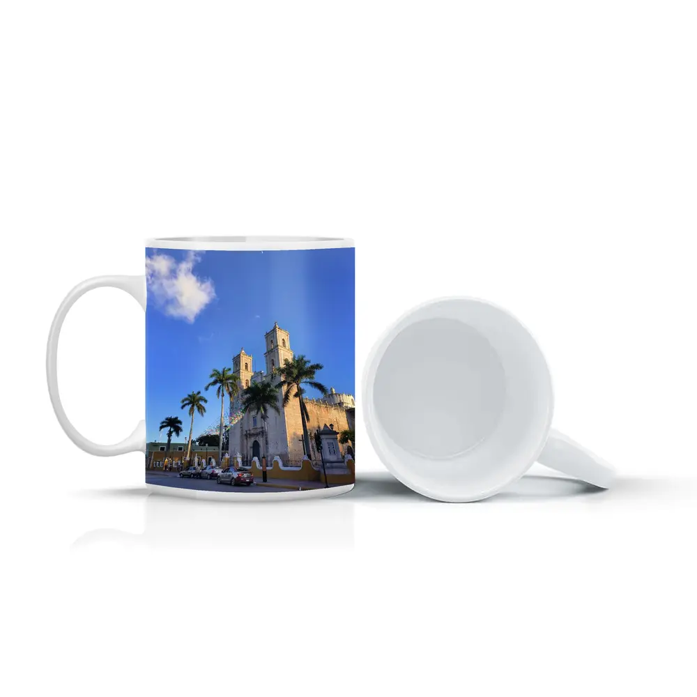 Colonial Cathedral Palm Trees Blue Sky – Mugs