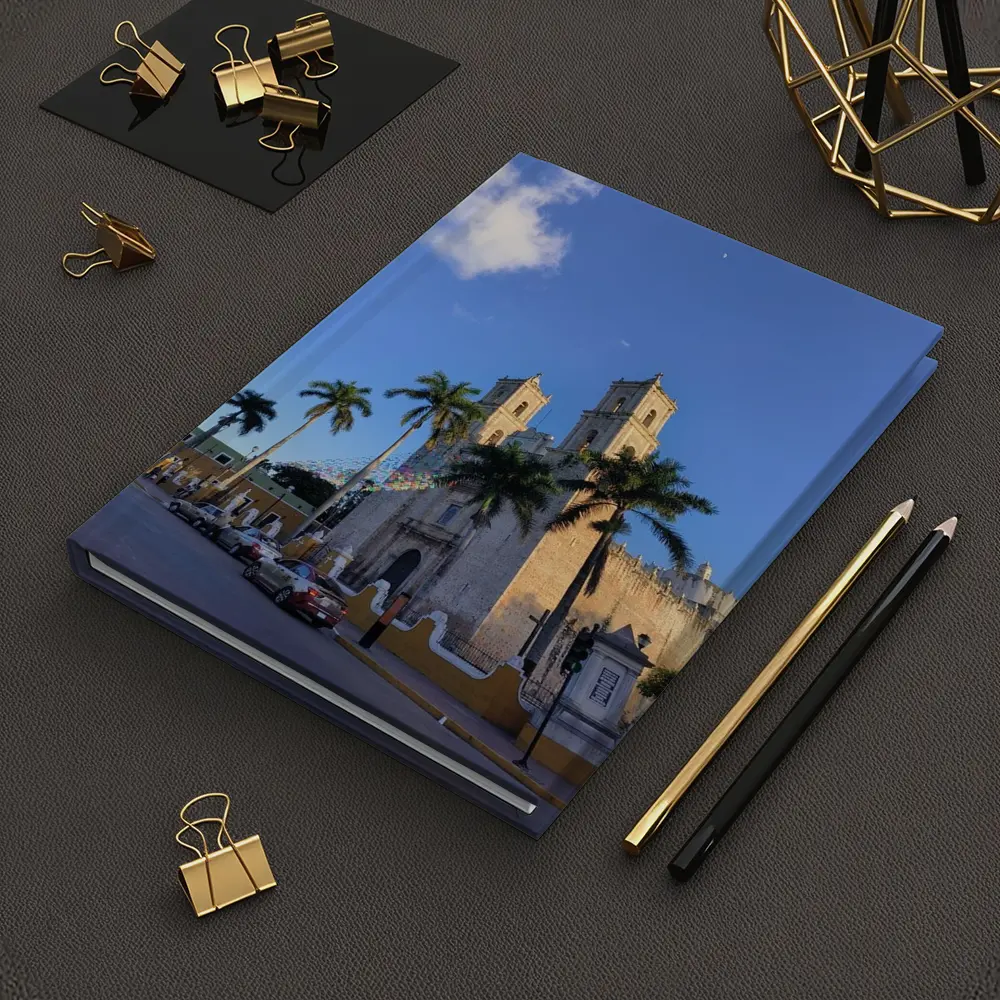 Colonial Cathedral Palm Trees Blue Sky – Notebooks