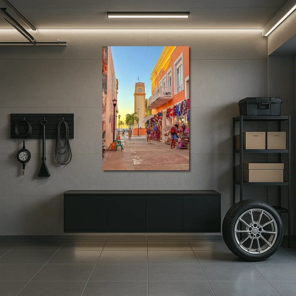 Cozumel Mexico Clock Tower Street Scene – Wall Art