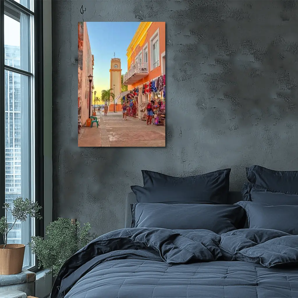 Cozumel Mexico Clock Tower Street Scene – Wall Art