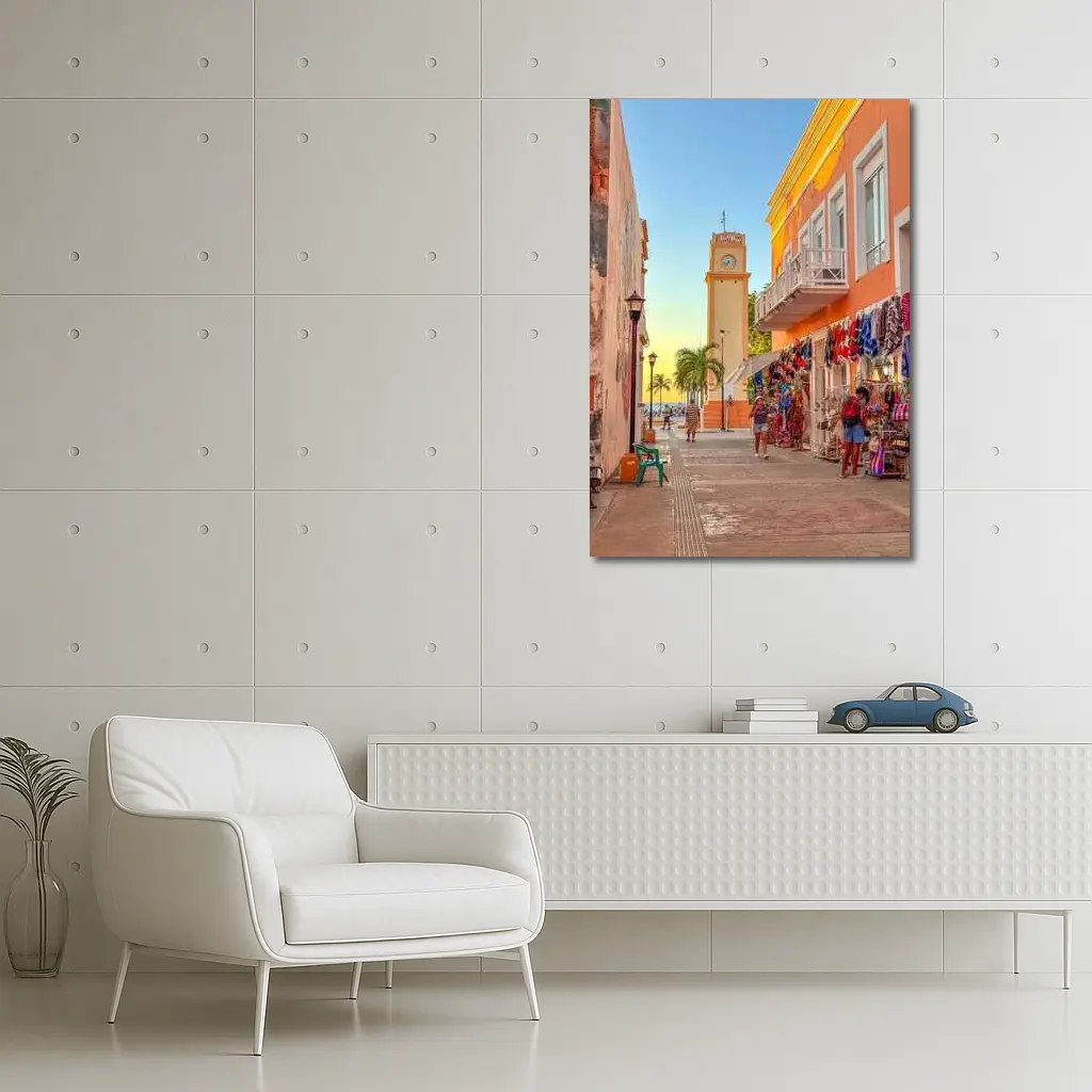 Cozumel Mexico Clock Tower Street Scene – Wall Art