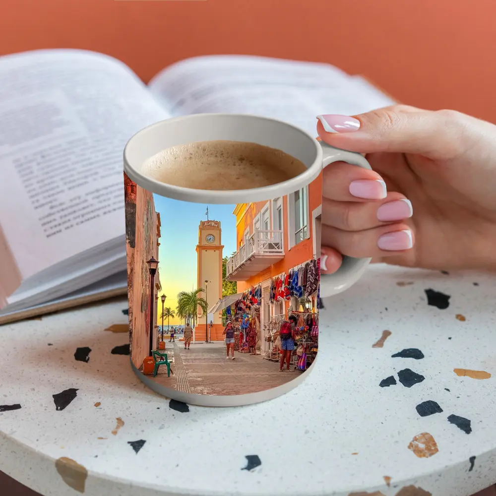 Cozumel Mexico Clock Tower Street Scene – Mugs