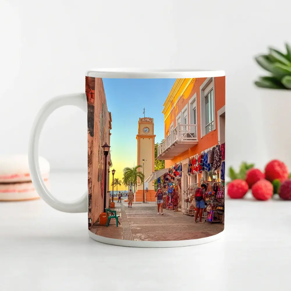 Cozumel Mexico Clock Tower Street Scene – Mugs