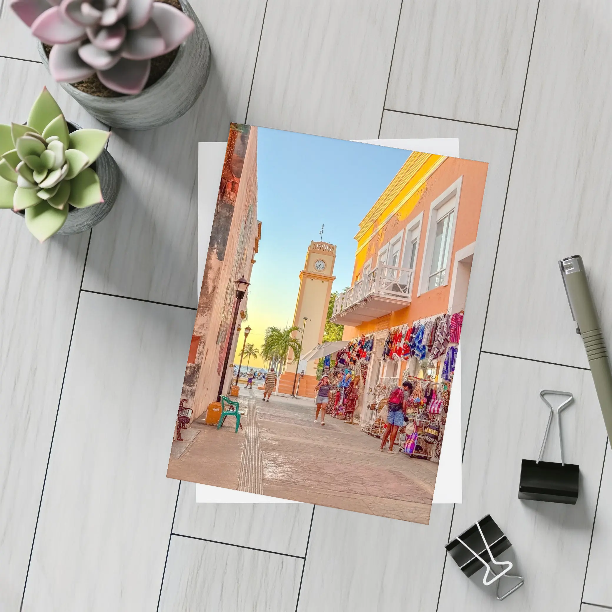 Cozumel Mexico Clock Tower Street Scene – Postcards
