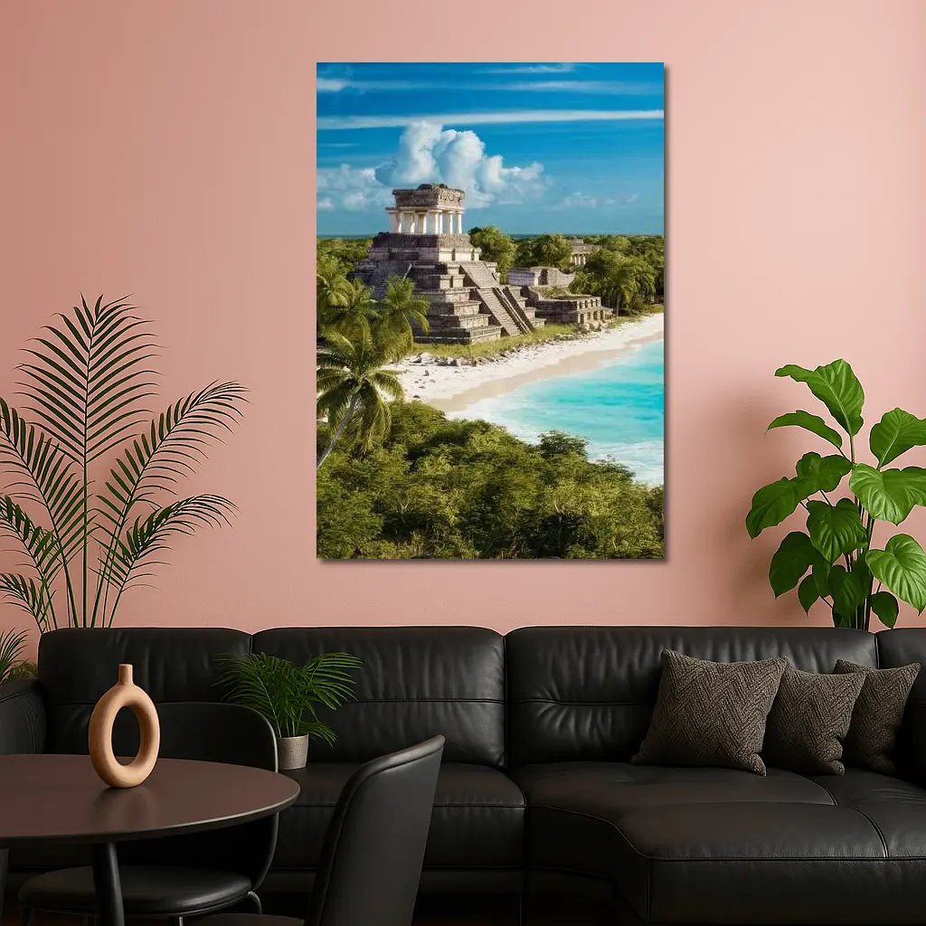 Mayan Temple Ruins Tropical Beach Jungle – Wall Art