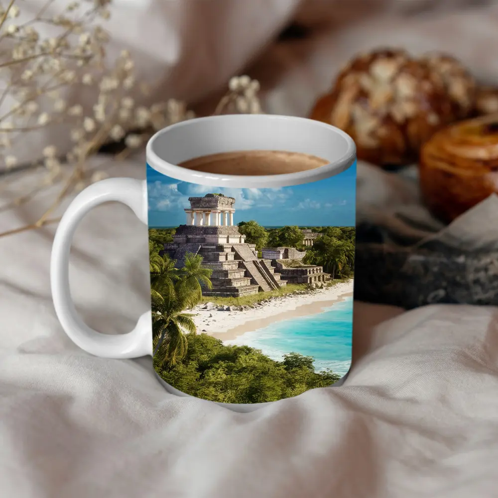 Mayan Temple Ruins Tropical Beach Jungle – Mugs