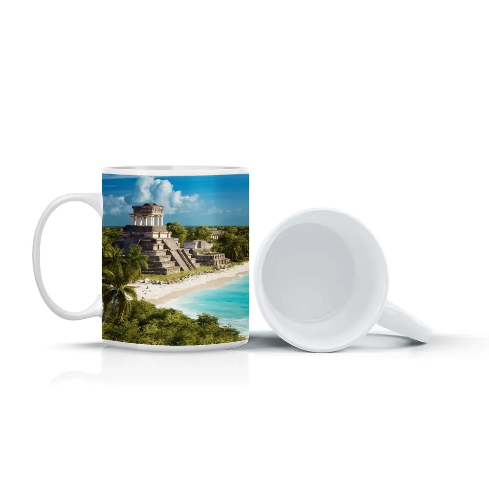 Mayan Temple Ruins Tropical Beach Jungle – Mugs