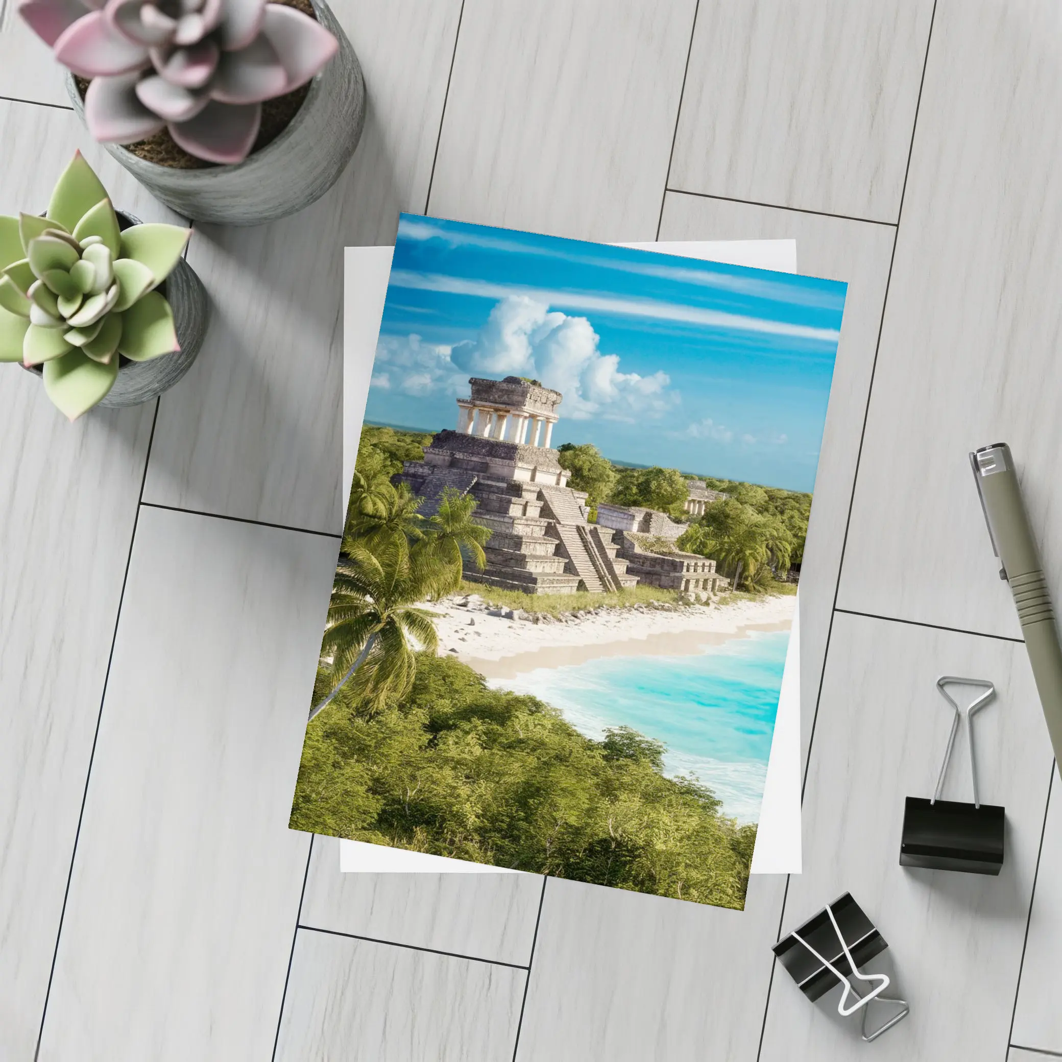 Mayan Temple Ruins Tropical Beach Jungle – Postcards