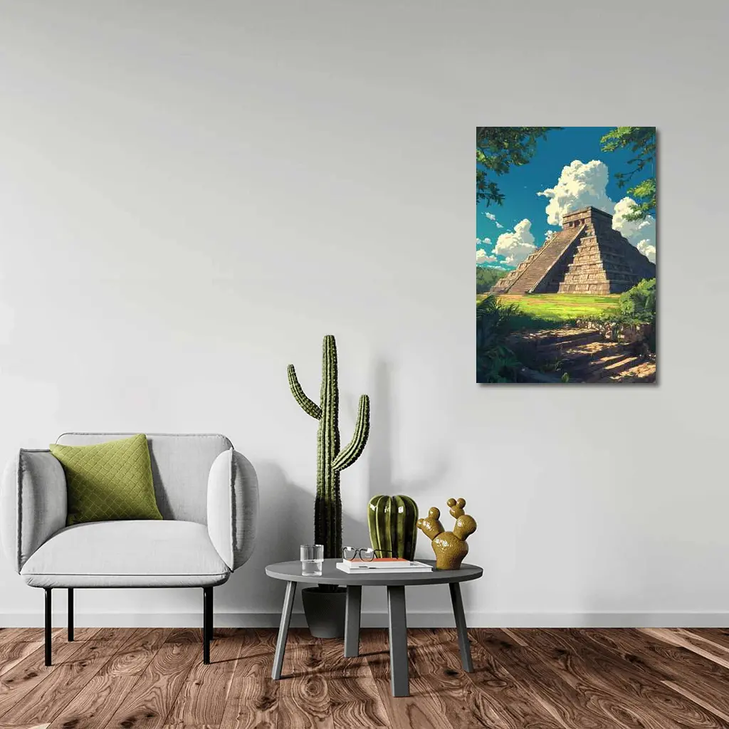 Chichen Itza Pyramid Anime Style Blue Sky – Wall Art