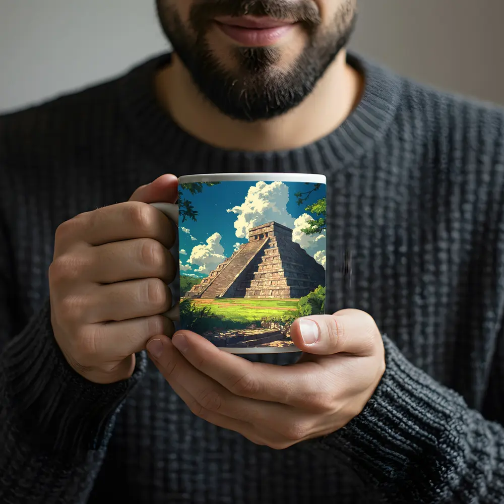 Chichen Itza Pyramid Anime Style Blue Sky – Mugs