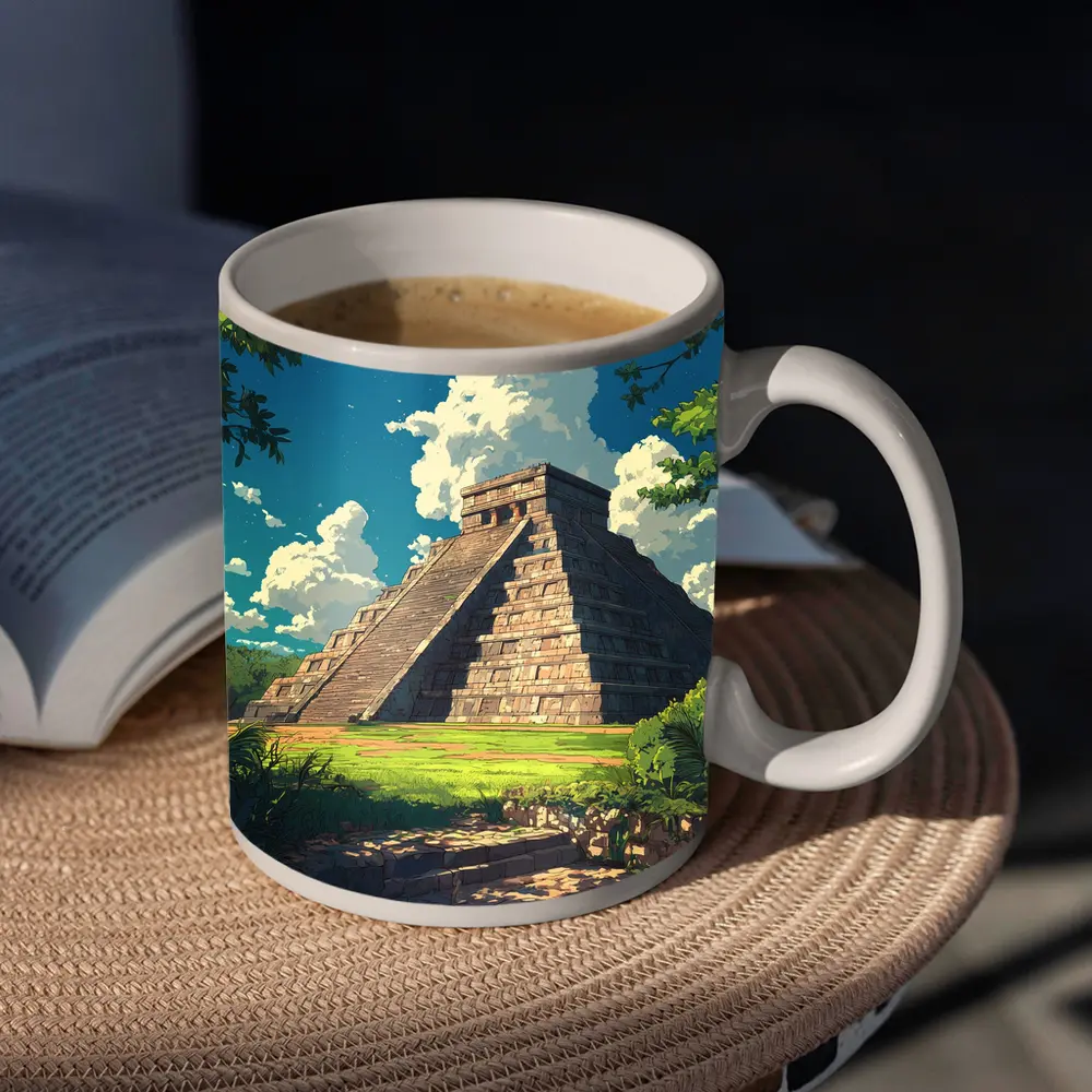 Chichen Itza Pyramid Anime Style Blue Sky – Mugs