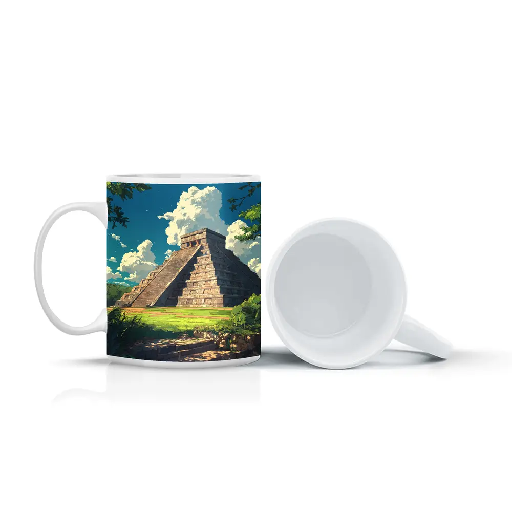 Chichen Itza Pyramid Anime Style Blue Sky – Mugs