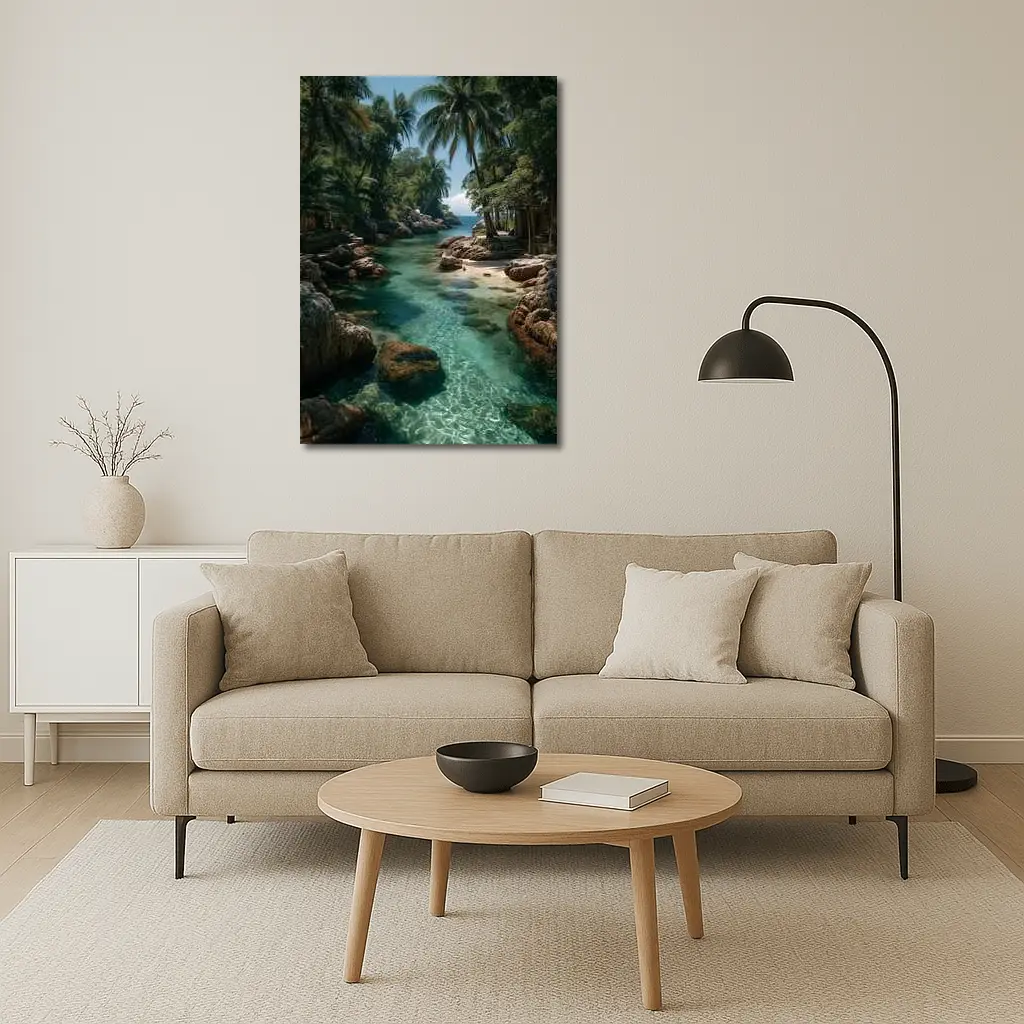 Tropical Clear River Rocky Palm Forest – Wall Art
