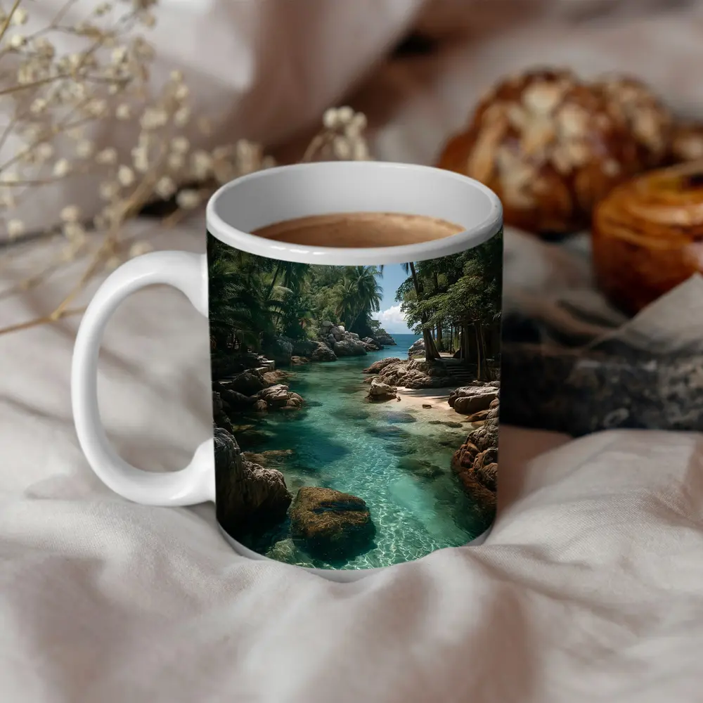 Tropical Clear River Rocky Palm Forest – Mugs