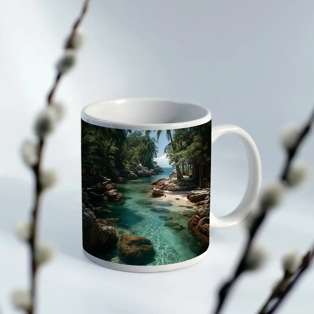Tropical Clear River Rocky Palm Forest – Mugs