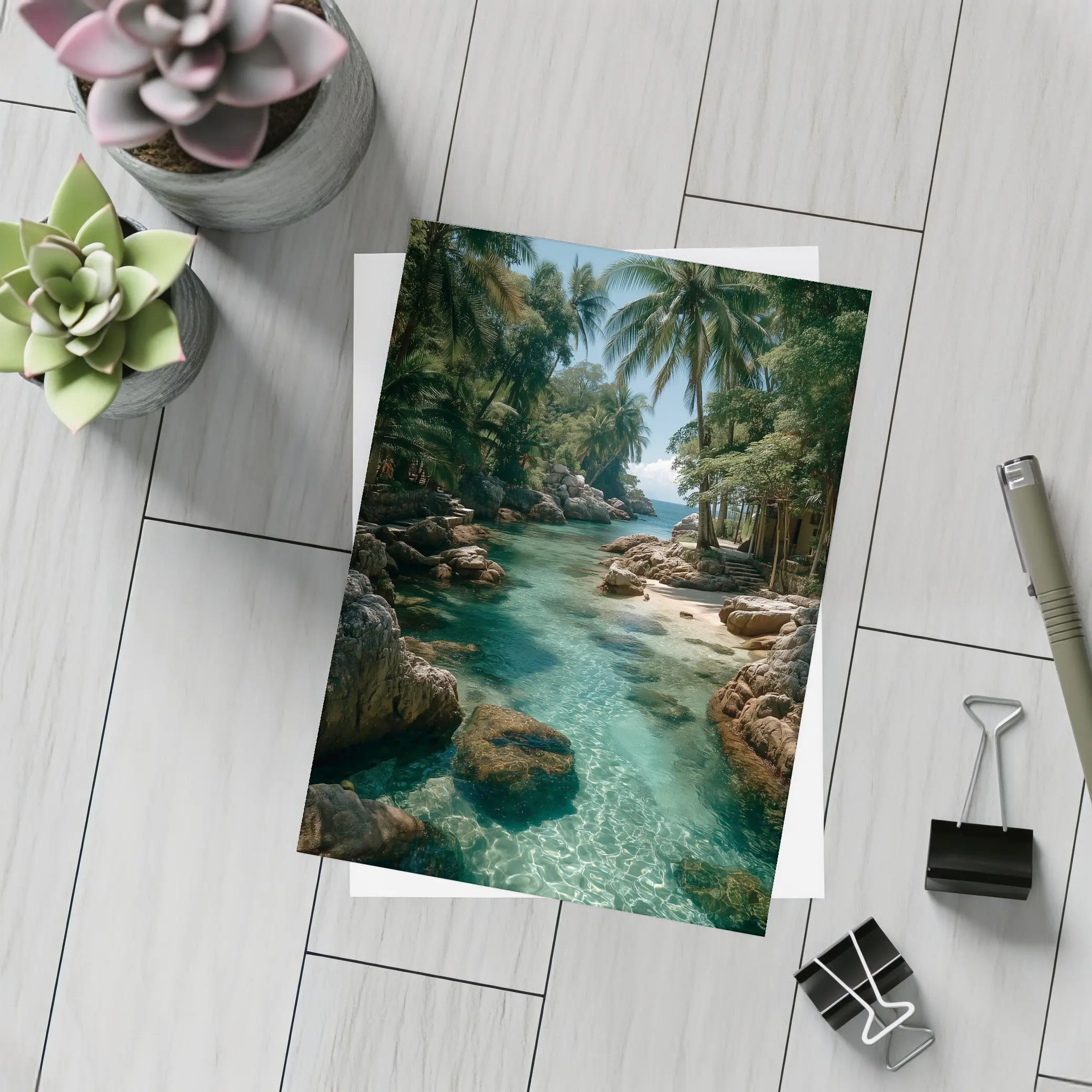 Tropical Clear River Rocky Palm Forest – Postcards