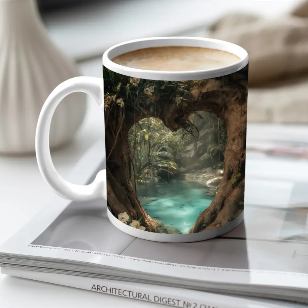 Ancient Tree Arch Tropical Forest River – Mugs