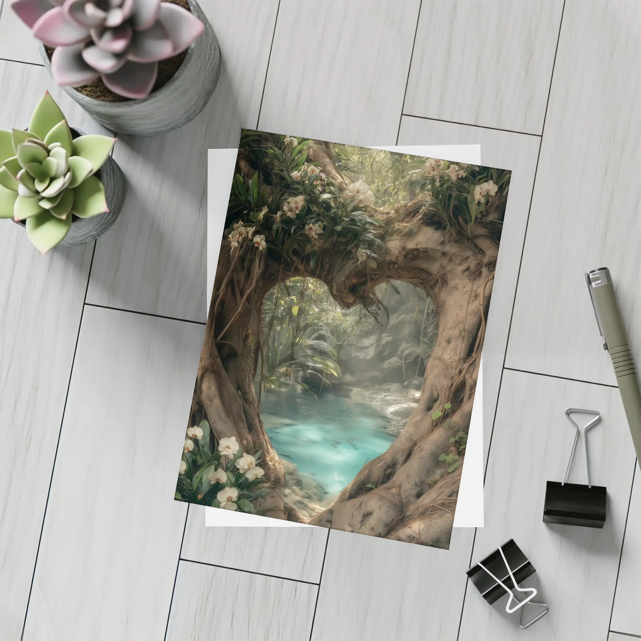 Ancient Tree Arch Tropical Forest River – Postcards