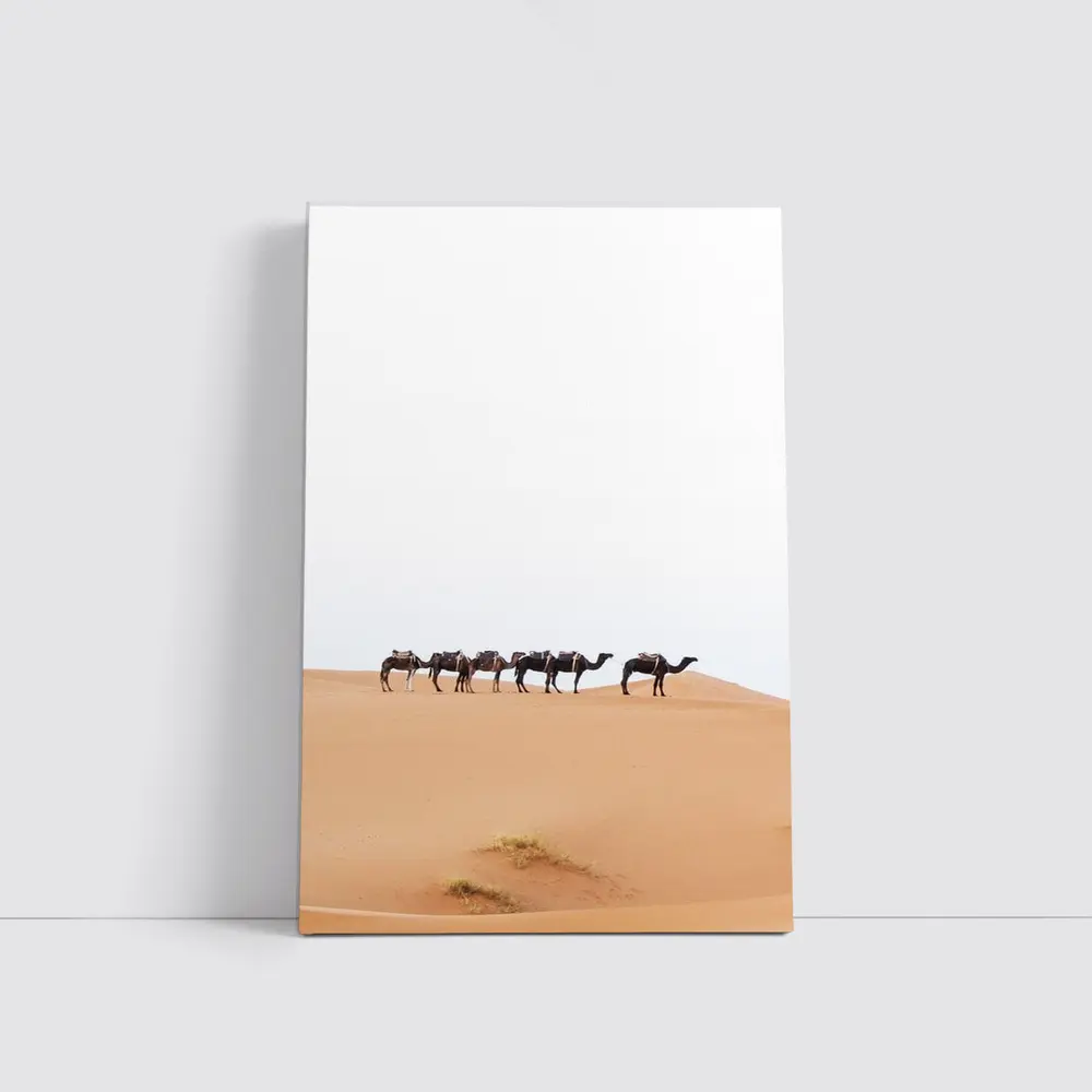 Camel Caravan Walking Across Desert Dunes – Wall Art