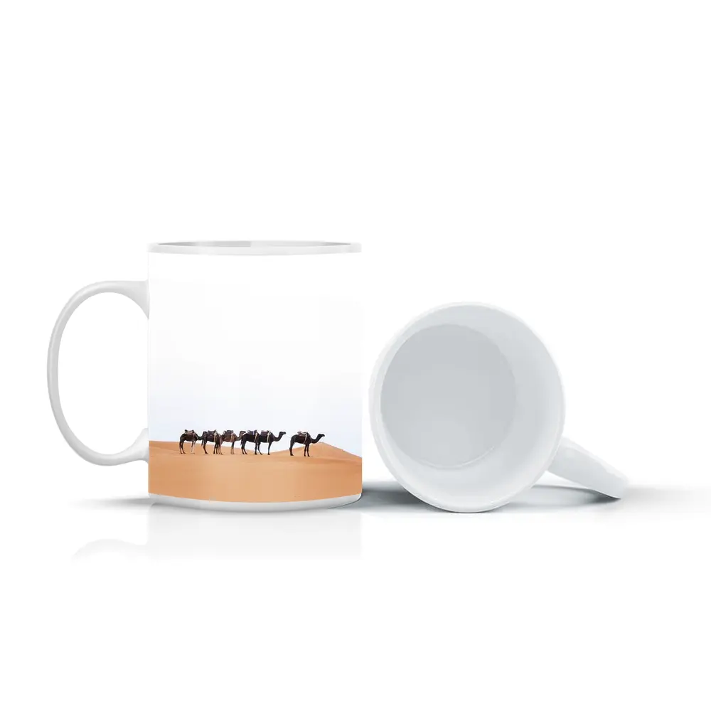Camel Caravan Walking Across Desert Dunes – Mugs