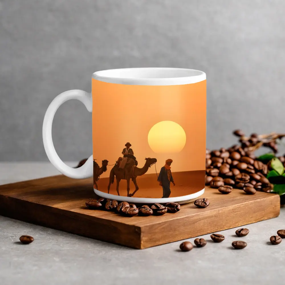 Camel Caravan Walking Desert Golden Sunset – Mugs