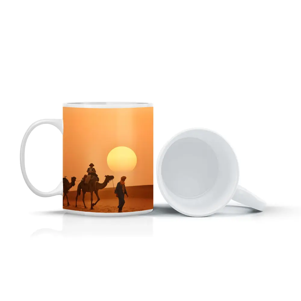 Camel Caravan Walking Desert Golden Sunset – Mugs