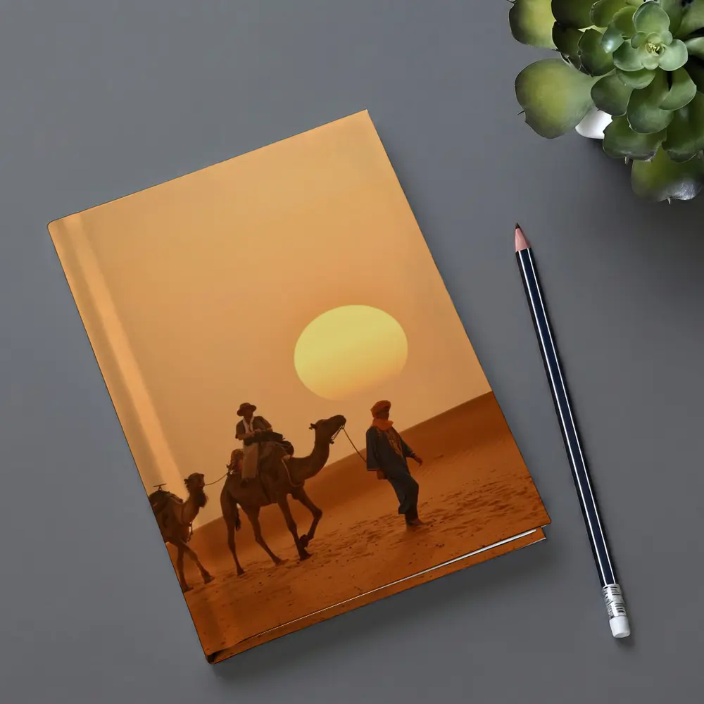 Camel Caravan Walking Desert Golden Sunset – Notebooks