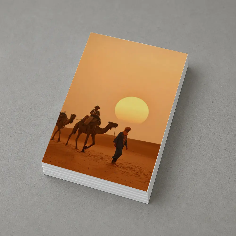 Camel Caravan Walking Desert Golden Sunset – Postcards