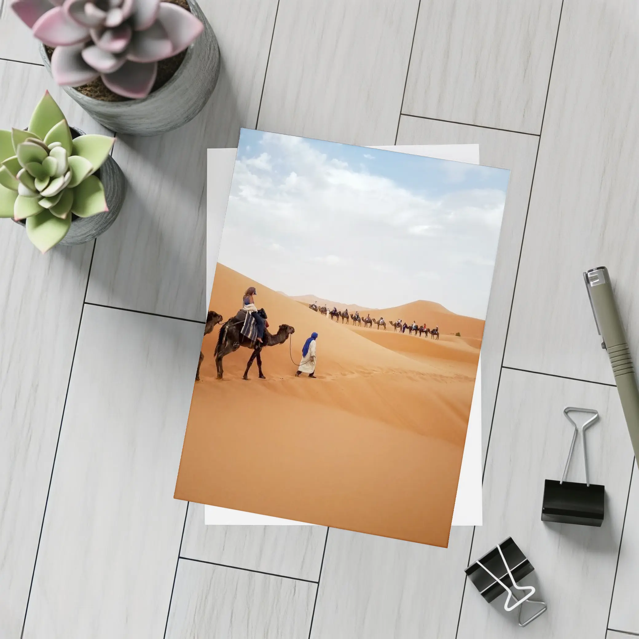 Camel Caravan Crossing Sahara Desert Dunes – Postcards