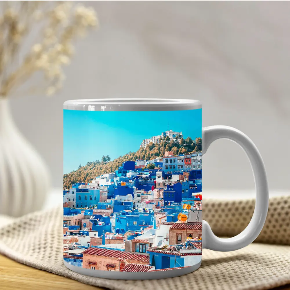 Chefchaouen Blue City Morocco Hillside View – Mugs