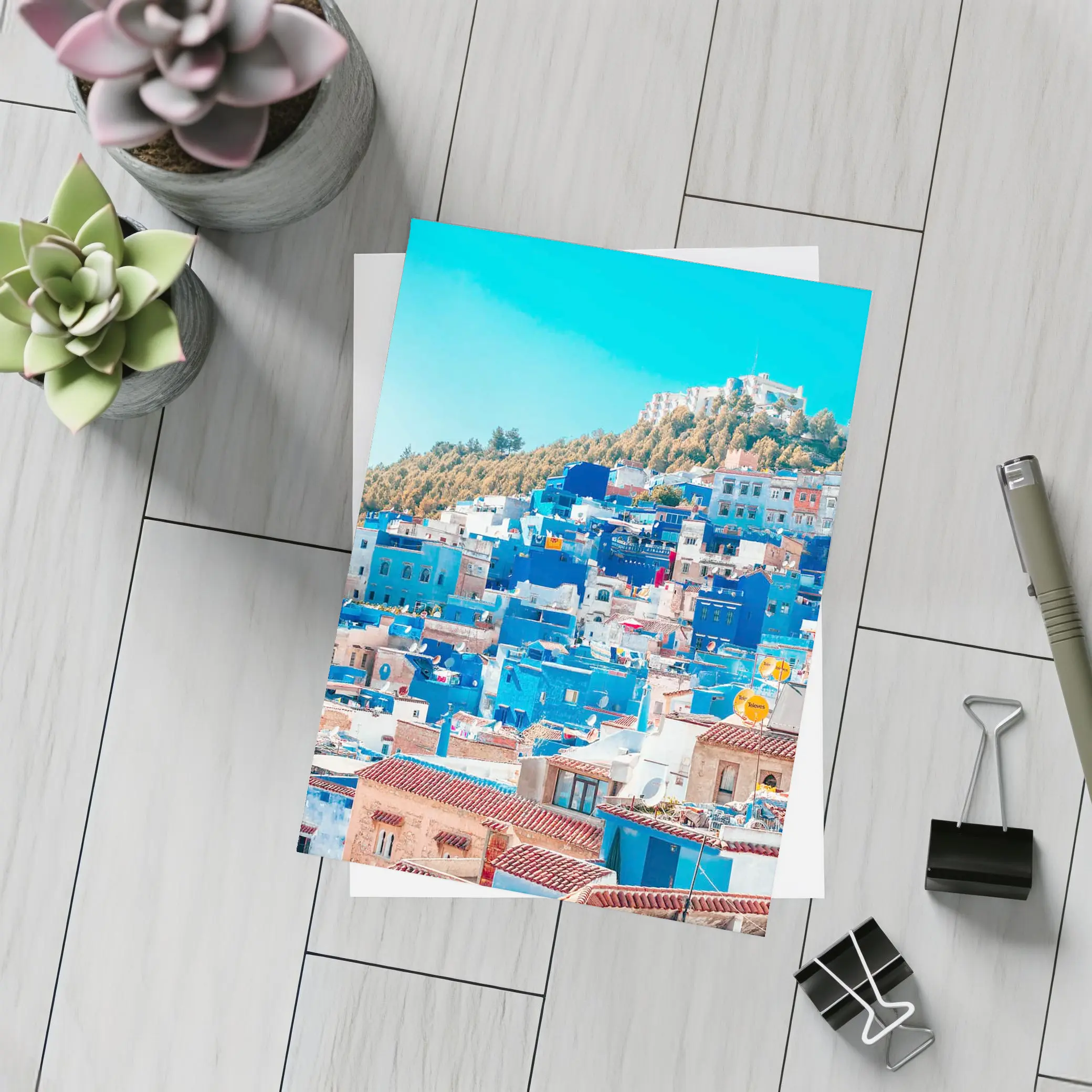Chefchaouen Blue City Morocco Hillside View – Postcards