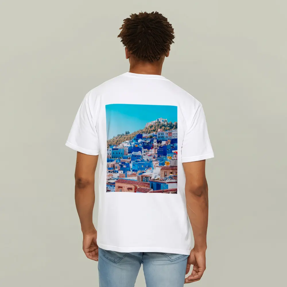 Chefchaouen Blue City Morocco Hillside View – T-Shirts