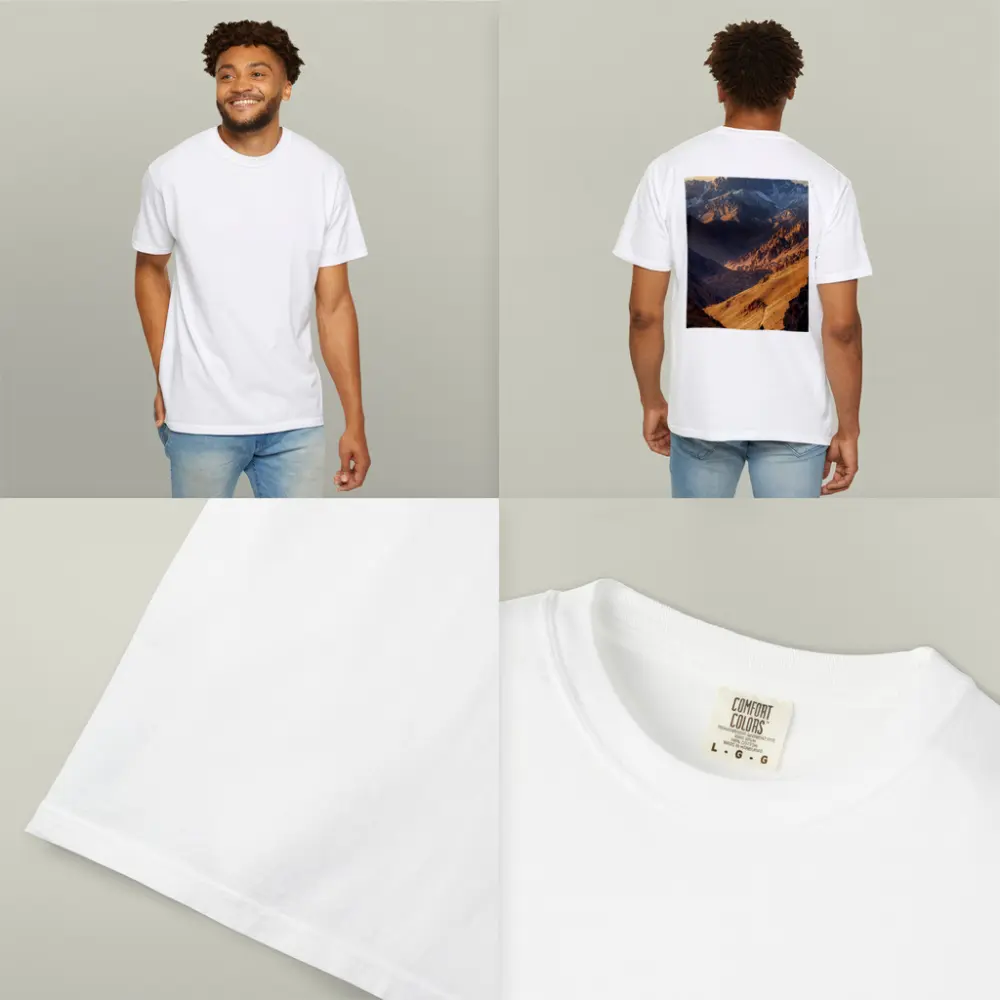 Lone Hiker Mountain Valley Golden Landscape – T-Shirts