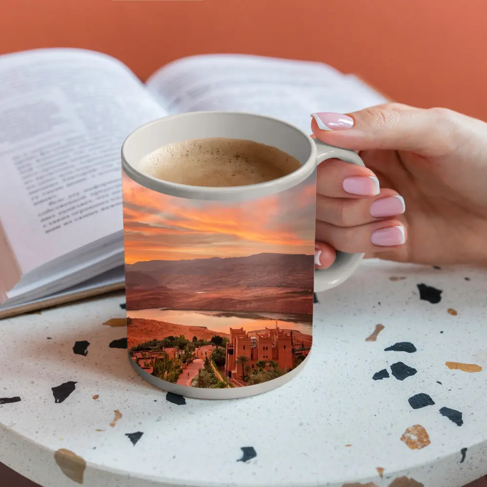 Morocco Sunset Village Lake Mountain View – Mugs