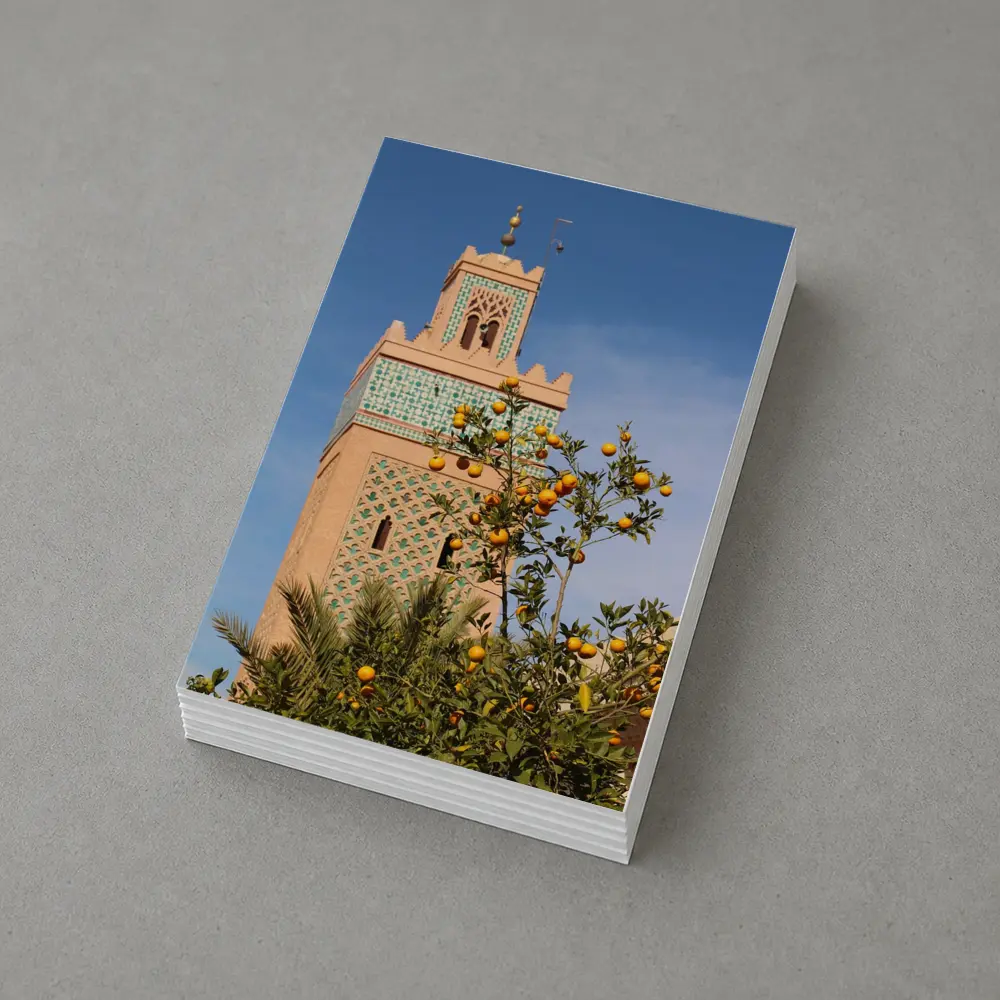 Marrakech Minaret Orange Tree Blue Sky – Postcards