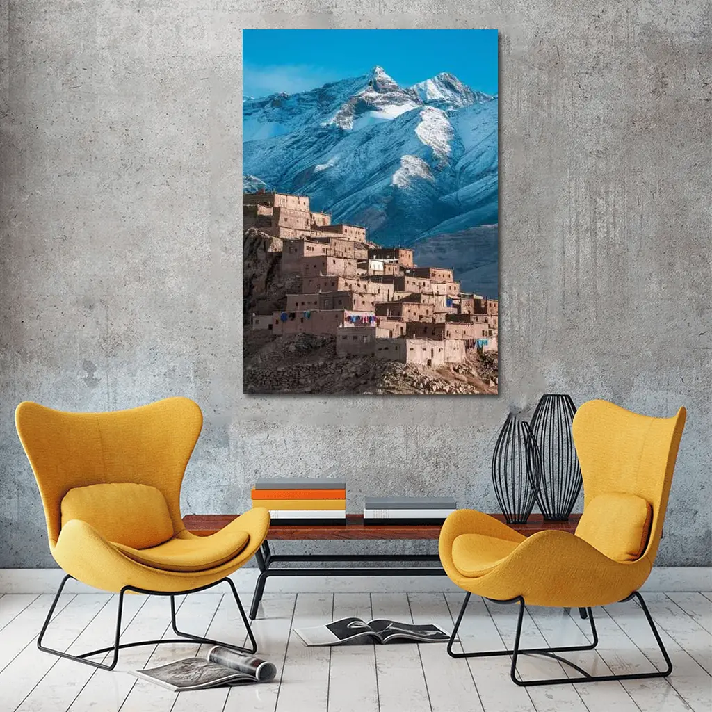 Moroccan Village Atlas Mountains Snow Peaks – Wall Art